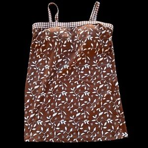 Vintage-Inspired Brown Floral Mini Dress – Gingham Detail – Cottagecore Perfecti